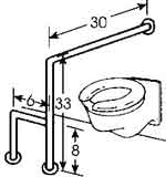 Drawing of 60* Adaptive Acess grab bar over toilet (with dimensions labeled)