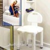 Photograph of Bath Bench with back shown both being used in the tub (inset) & stand alone.