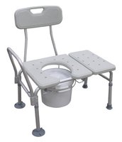 Photo of Combination transfer bench and commode with right side hand rail and back.