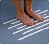 Photo of two feet standing on 7 strips placed parallel and opposite feetSafety strips