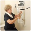 Photo of woman holding curve grab bar with two hands, one atop the other. Pivot drawn with arrow