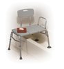 Photo of  plastic transfer bench with 3 section seat, arm rest and back shows tub placement.